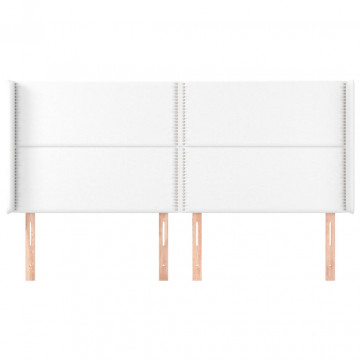 Tăblie de pat cu aripioare, alb, 203x16x118/128 cm, piele eco - Img 3
