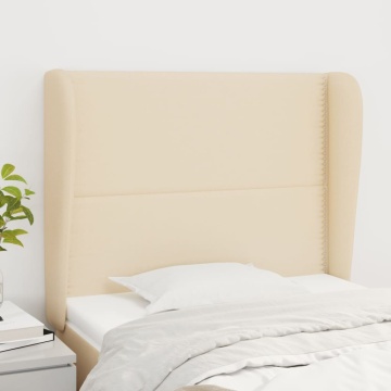 Tăblie de pat cu aripioare, crem, 103x23x118/128 cm, textil - Img 1