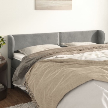 Tăblie de pat cu aripioare gri deschis 163x23x78/88 cm catifea - Img 1