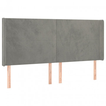 Tăblie de pat cu aripioare gri deschis 203x16x118/128cm catifea - Img 2