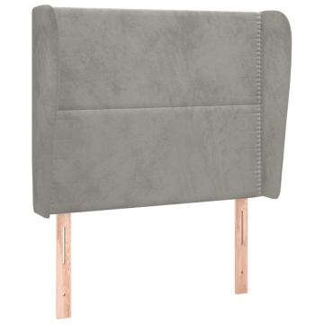 Tăblie de pat cu aripioare gri deschis 93x23x118/128 cm catifea - Img 2