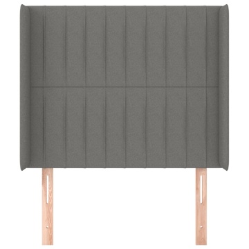 Tăblie de pat cu aripioare gri închis 103x16x118/128 cm textil - Img 3