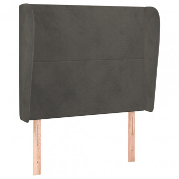 Tăblie de pat cu aripioare gri închis 103x23x118/128 cm catifea - Img 2