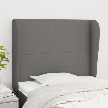 Tăblie de pat cu aripioare gri închis 103x23x118/128 cm textil - Img 1