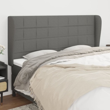 Tăblie de pat cu aripioare gri închis 163x23x118/128 cm textil - Img 1
