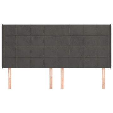Tăblie de pat cu aripioare gri închis 203x16x118/128 cm catifea - Img 3