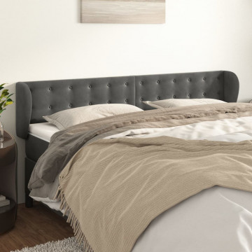 Tăblie de pat cu aripioare gri închis 203x23x78/88 cm catifea - Img 1