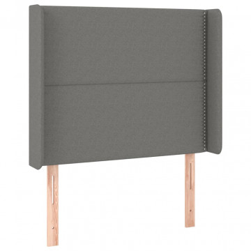 Tăblie de pat cu aripioare gri închis 93x16x118/128 cm textil - Img 2