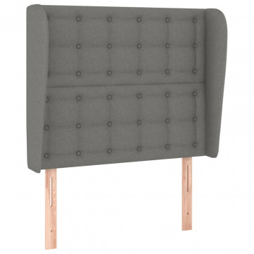 Tăblie de pat cu aripioare gri închis 93x23x118/128 cm textil - Img 2