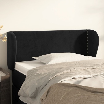 Tăblie de pat cu aripioare negru 103x23x78/88 cm catifea - Img 1