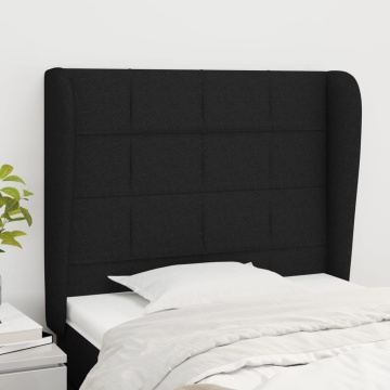Tăblie de pat cu aripioare, negru, 83x23x118/128 cm, textil - Img 1