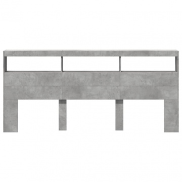 Tăblie de pat cu dulap și LED, gri beton, 220x17x102 cm - Img 5