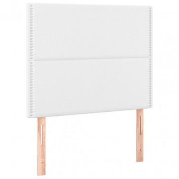 Tăblie de pat cu LED, alb, 100x5x118/128 cm, piele ecologică - Img 4