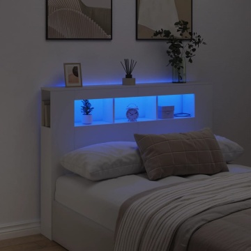 Tăblie de pat cu LED, alb, 140x18,5x103,5 cm, lemn - Img 1