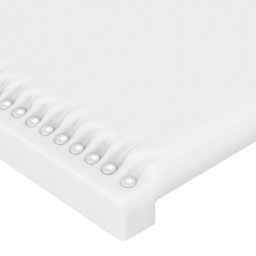 Tăblie de pat cu LED, alb, 147x16x118/128 cm, piele ecologică - Img 6