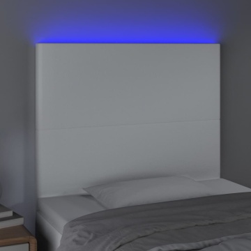 Tăblie de pat cu LED, alb, 80x5x118/128 cm, piele ecologică - Img 3