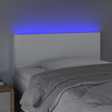 Tăblie de pat cu LED, alb, 90x5x78/88 cm, piele ecologică - Img 3