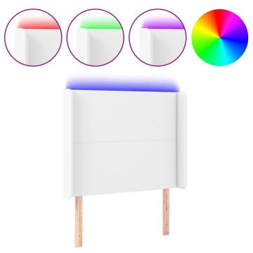 Tăblie de pat cu LED, alb, 93x16x118/128 cm, piele ecologică - Img 2