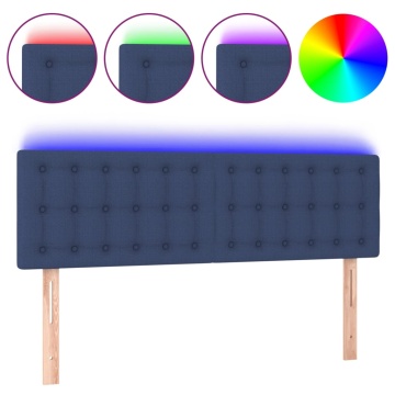 Tăblie de pat cu LED, albastru, 144x5x78/88 cm, textil - Img 2