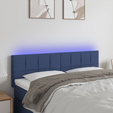 Tăblie de pat cu LED, albastru, 144x5x78/88 cm, textil - Img 1