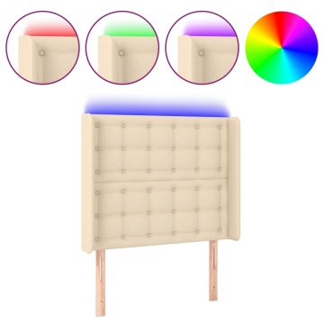 Tăblie de pat cu LED, crem, 103x16x118/128 cm, textil - Img 2