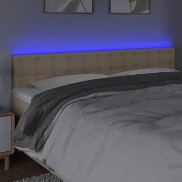 Tăblie de pat cu LED, crem, 200x5x78/88 cm, textil - Img 3