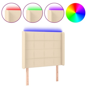 Tăblie de pat cu LED, crem, 93x16x118/128 cm, textil - Img 2