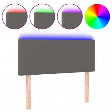 Tăblie de pat cu LED, gri, 100x5x78/88 cm, piele ecologică - Img 2