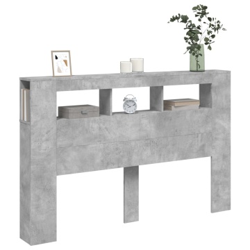 Tăblie de pat cu LED, gri beton, 160x18,5x103,5 cm, lemn - Img 4