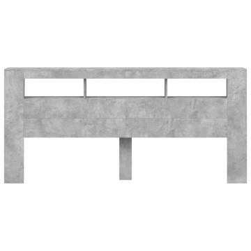 Tăblie de pat cu LED, gri beton, 220x18,5x103,5 cm, lemn - Img 5