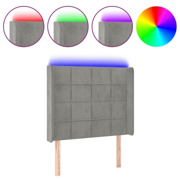 Tăblie de pat cu LED, gri deschis, 103x16x118/128 cm, catifea - Img 2