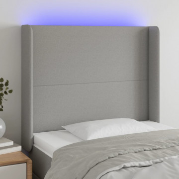Tăblie de pat cu LED, gri deschis, 103x16x118/128 cm, textil - Img 1