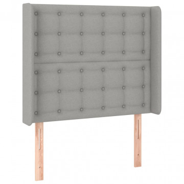 Tăblie de pat cu LED, gri deschis, 103x16x118/128 cm, textil - Img 3