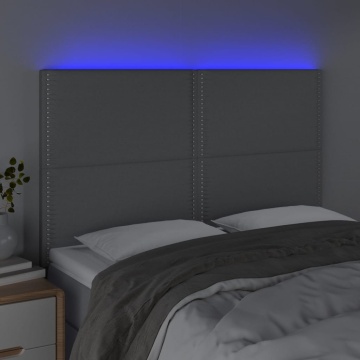 Tăblie de pat cu LED, gri deschis, 144x5x118/128 cm, textil - Img 3