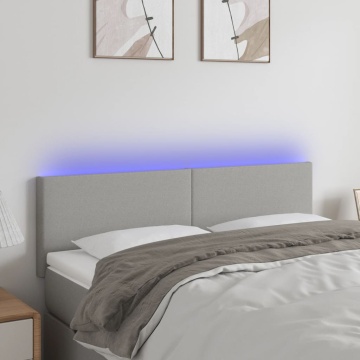 Tăblie de pat cu LED, gri deschis, 144x5x78/88 cm, textil - Img 1