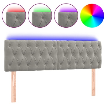 Tăblie de pat cu LED, gri deschis, 144x7x78/88 cm, catifea - Img 2