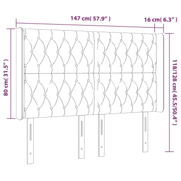 Tăblie de pat cu LED, gri deschis, 147x16x118/128 cm, catifea - Img 5