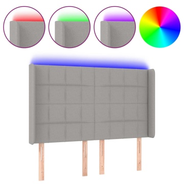 Tăblie de pat cu LED, gri deschis, 147x16x118/128 cm, textil - Img 2
