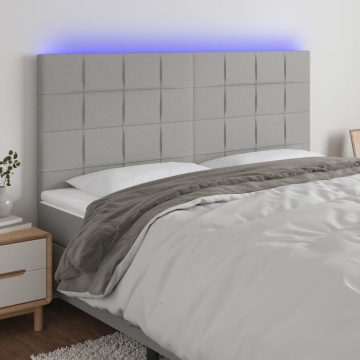 Tăblie de pat cu LED, gri deschis, 160x5x118/128 cm, textil - Img 1