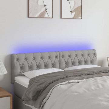 Tăblie de pat cu LED, gri deschis, 160x7x78/88 cm, textil - Img 1