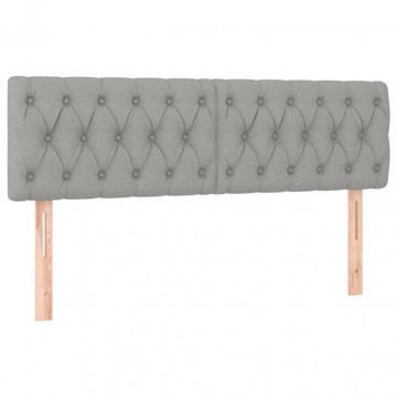Tăblie de pat cu LED, gri deschis, 160x7x78/88 cm, textil - Img 4