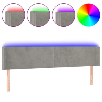 Tăblie de pat cu LED, gri deschis, 163x16x78/88 cm, catifea - Img 2