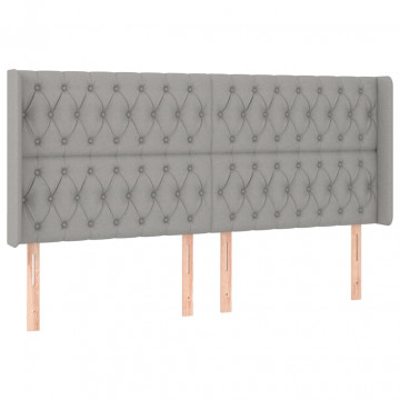 Tăblie de pat cu LED, gri deschis, 203x16x118/128 cm, textil - Img 3