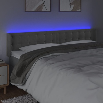 Tăblie de pat cu LED, gri deschis, 203x16x78/88 cm, catifea - Img 4