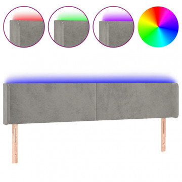 Tăblie de pat cu LED, gri deschis, 203x16x78/88 cm, catifea - Img 2