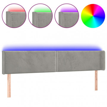Tăblie de pat cu LED, gri deschis, 203x16x78/88 cm, catifea - Img 2