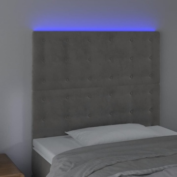 Tăblie de pat cu LED, gri deschis, 80x5x118/128 cm, catifea - Img 3