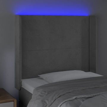 Tăblie de pat cu LED, gri deschis, 83x16x118/128 cm, catifea - Img 4