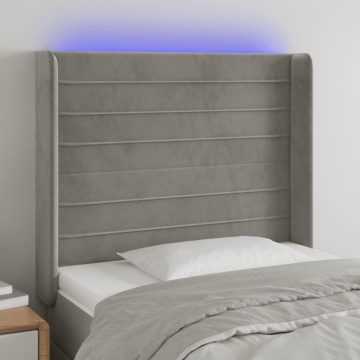 Tăblie de pat cu LED, gri deschis, 93x16x118/128 cm, catifea - Img 1