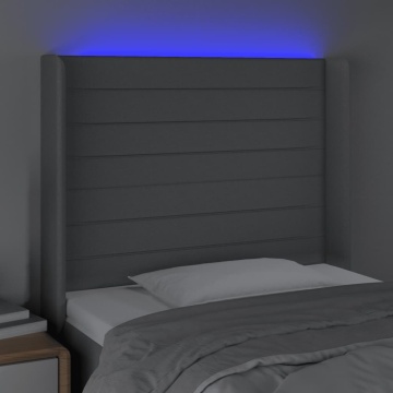 Tăblie de pat cu LED, gri deschis, 93x16x118/128 cm, textil - Img 4